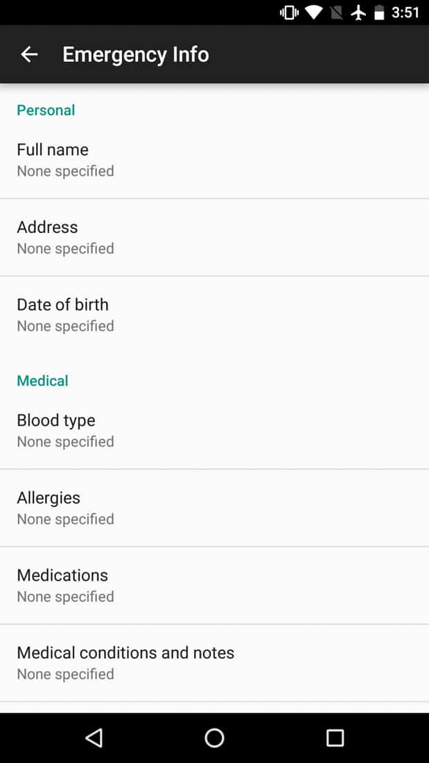 Esempio di Info di Emergenza su Android