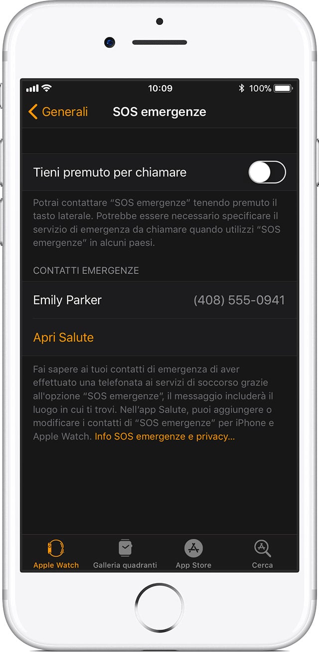 Impostazioni SOS per Apple Watch