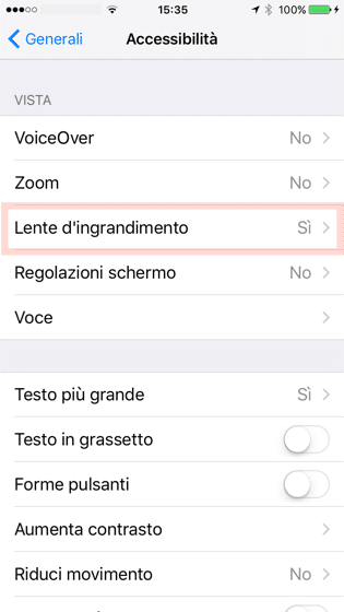 Impostazione Lente d'Ingrandimento iPhone Impostazione Lente d'Ingrandimento iPhone