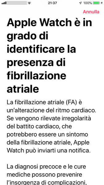 Apple Watch Identificazione Presenza Fibrillazione Atriale Apple Watch Identificazione Presenza Fibrillazione Atriale