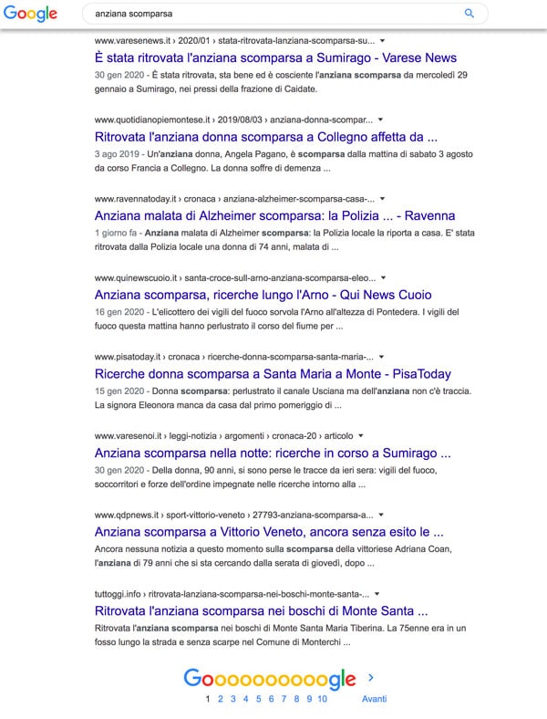 Ricerca Google su Gravi Casi di Persone Scomparse Ricerca Google su Gravi Casi di Persone Scomparse