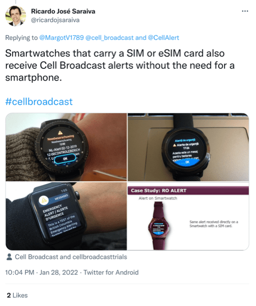 Smartwatch possono ricevere alert Cell Broadcast senza smartphone